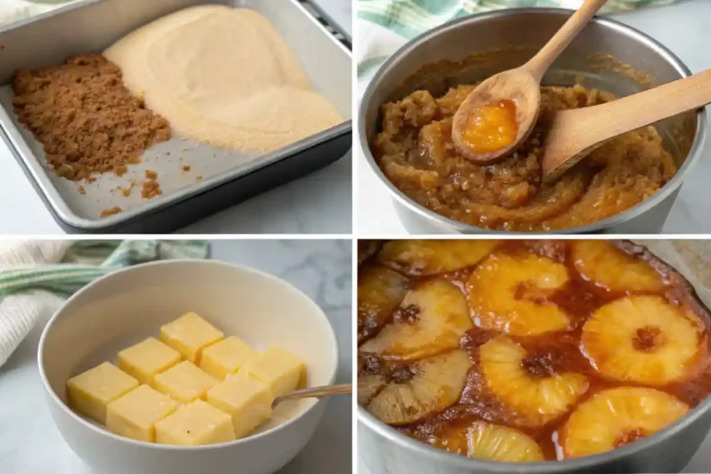 Butter and brown sugar melting together to form the caramelized topping for Pineapple Upside Down Cake.
