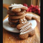 A stack of delicious vegan gluten-free gingerbread cookies, one decorated with a smiling face and icing.